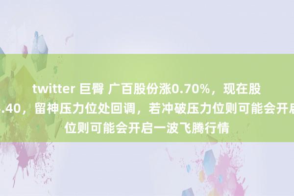 twitter 巨臀 广百股份涨0.70%，现在股价集中压力位4.40，留神压力位处回调，若冲破压力位则可能会开启一波飞腾行情